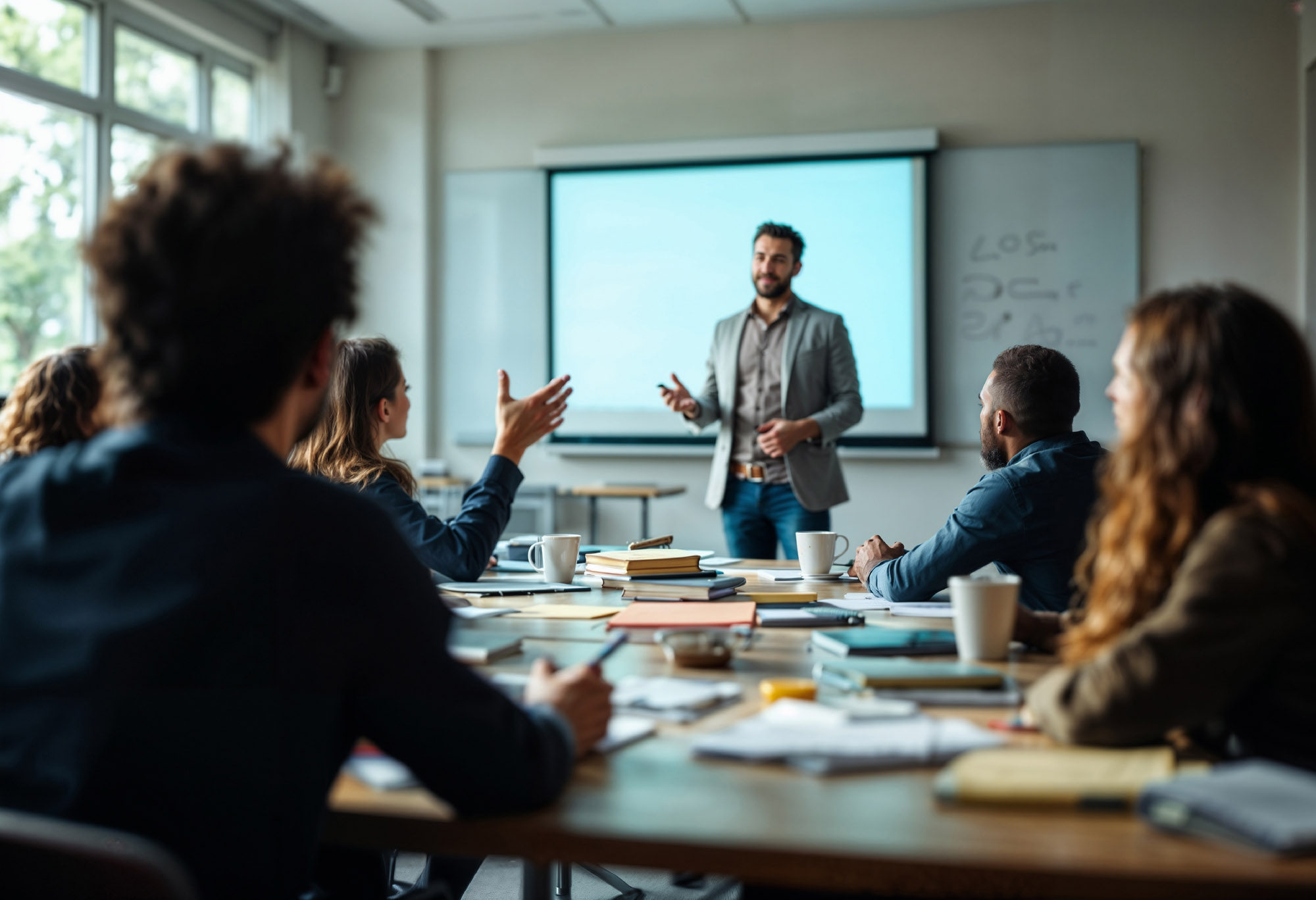 A team of diverse professionals engages in a business meeting